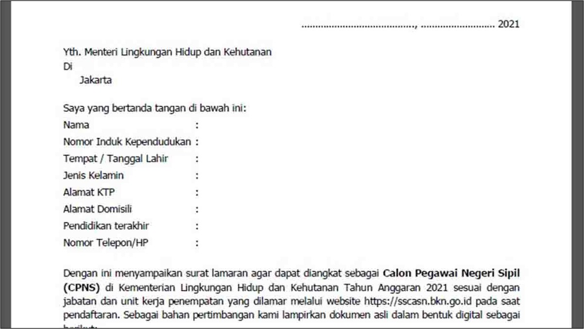 Contoh Surat Lamaran Untuk Dinas Kependudukan Kota Tangerang