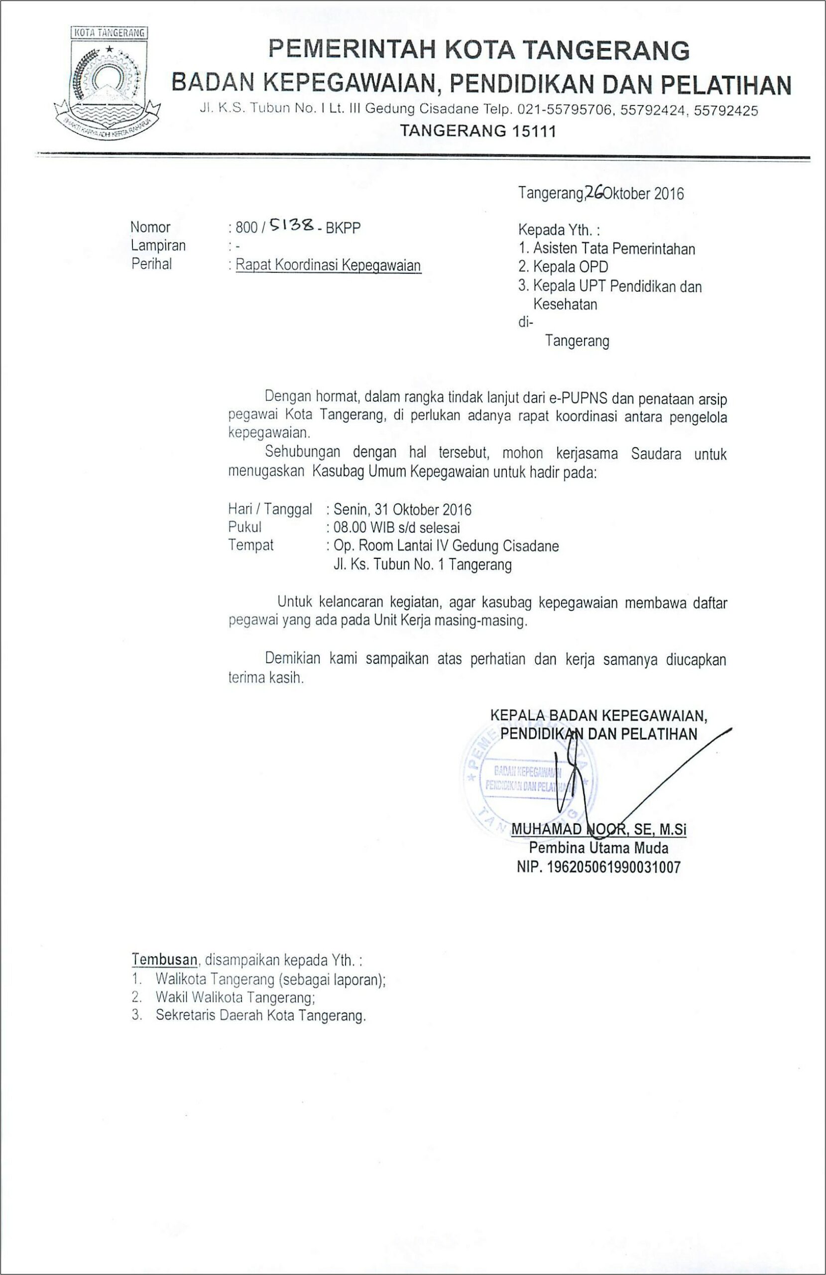 Contoh Surat Lamaran Untuk Kementerian Pendidikan Kota Tangerang