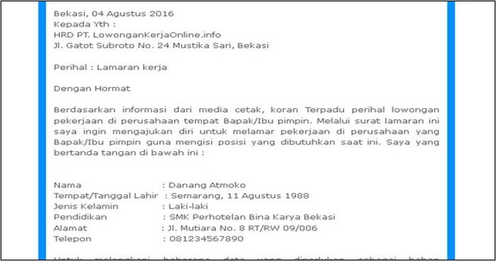 Contoh Surat Lamaran Untuk Transjakarta