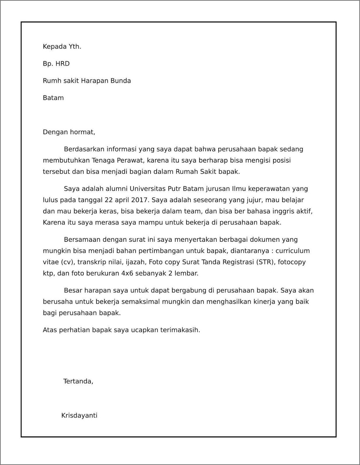 Contoh Surat Lamaran Untyk Rumah Sakit Siloam Manado
