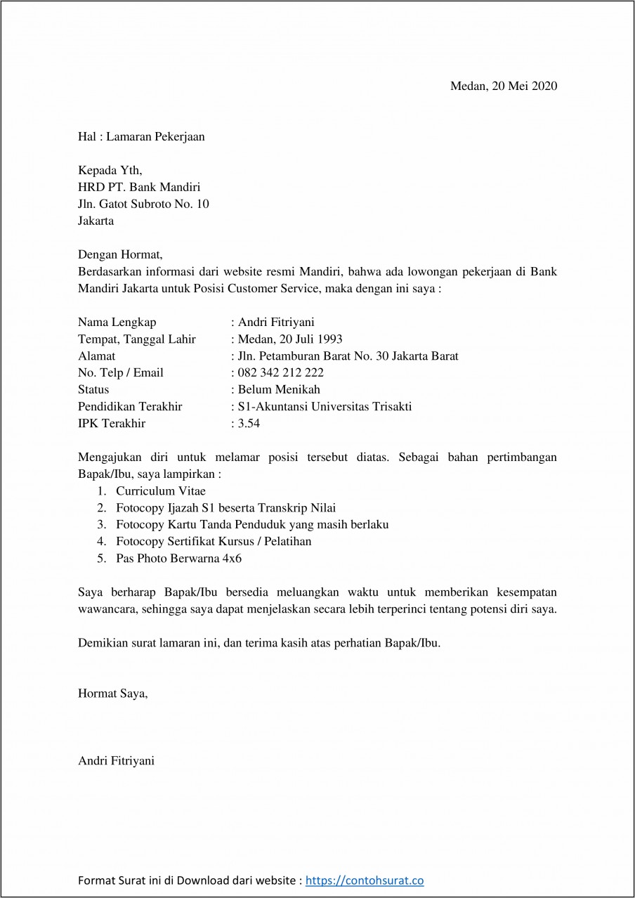 Contoh Surat Lamaranb Kerja Doc