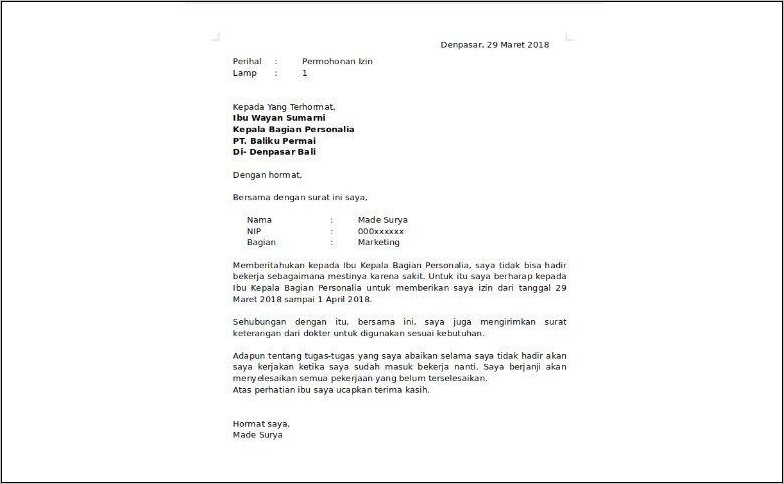 Contoh Surat Masuk Kerja Saat Libur