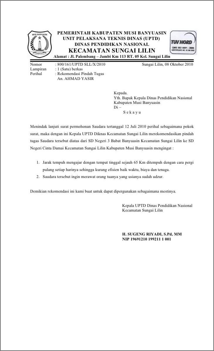 Contoh Surat Melamar Perangkat Desa