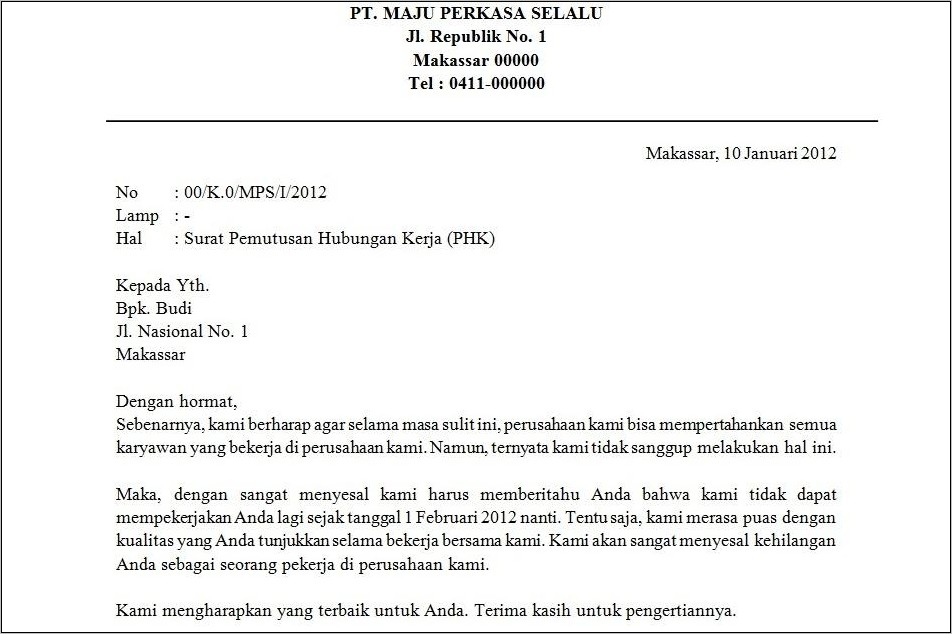 Contoh Surat Paklaring Kerja Untuk Pengurangan Karyawan