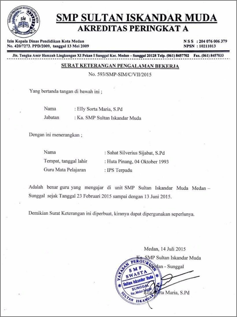 Contoh Surat Pelangalam Kerja