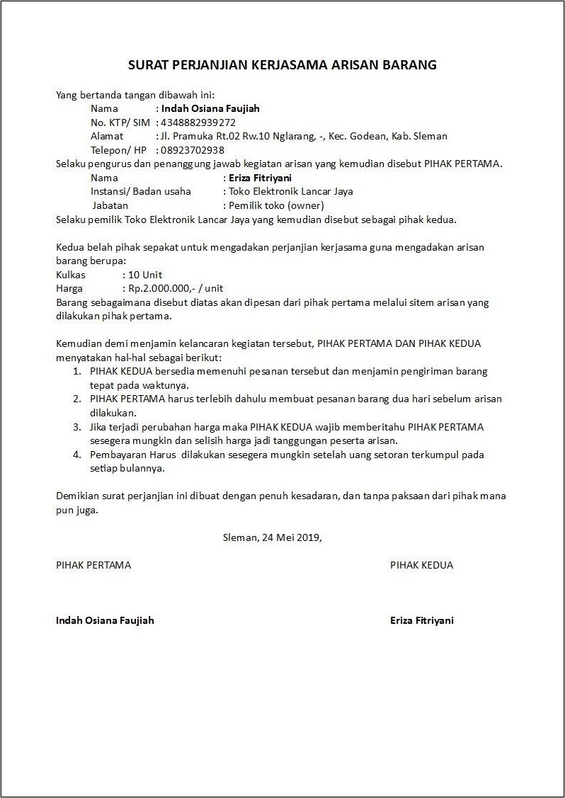 Contoh Surat Pelunasan Kerja Sama