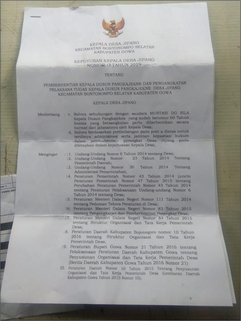 Contoh Surat Pemberhentian Kerja Kepala Dusun