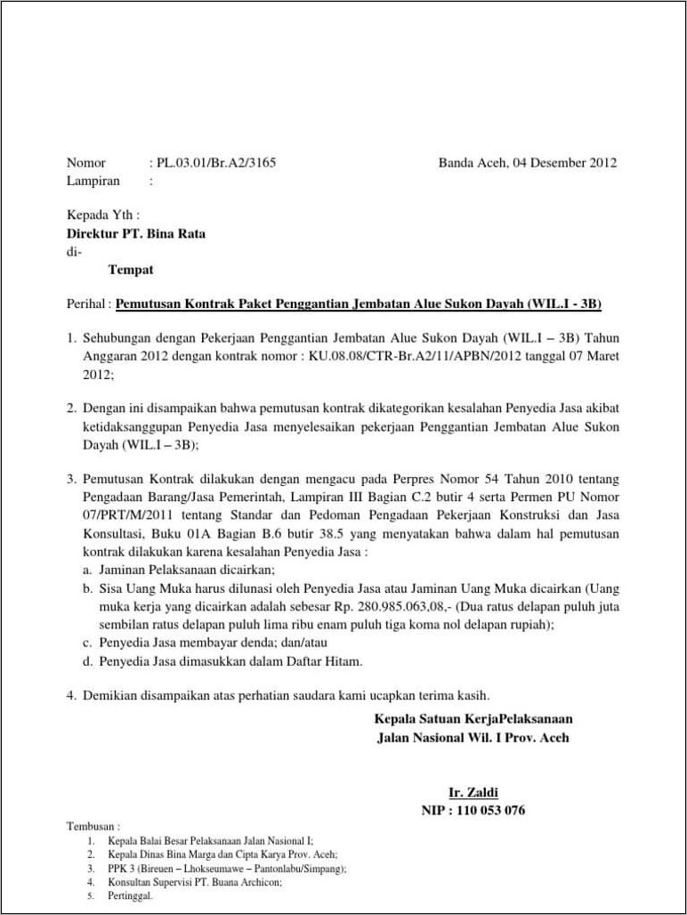 Contoh Surat Pemberhentian Kerja Staf Pns Panwaslu Kecamatan