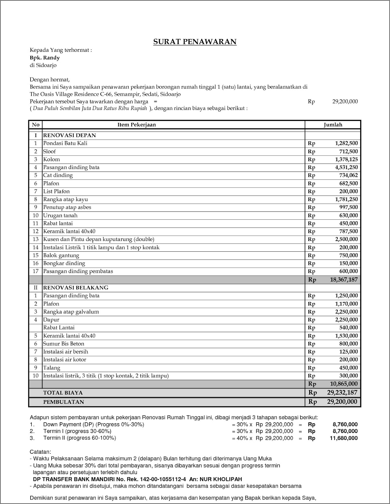 Contoh Surat Penawaran Pekerjaan Fisik Pemerintah