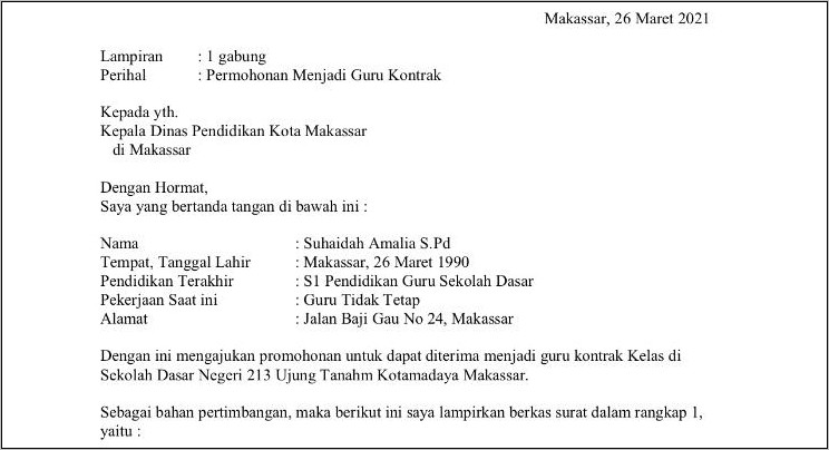 Contoh Surat Pendaftaran Kontrak Kerja