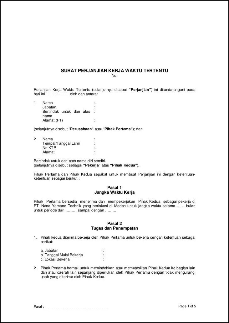 Contoh Surat Penempatan Bagian Kerja