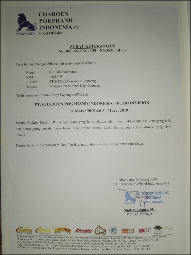 Contoh Surat Pengalaman Kerja Intertek