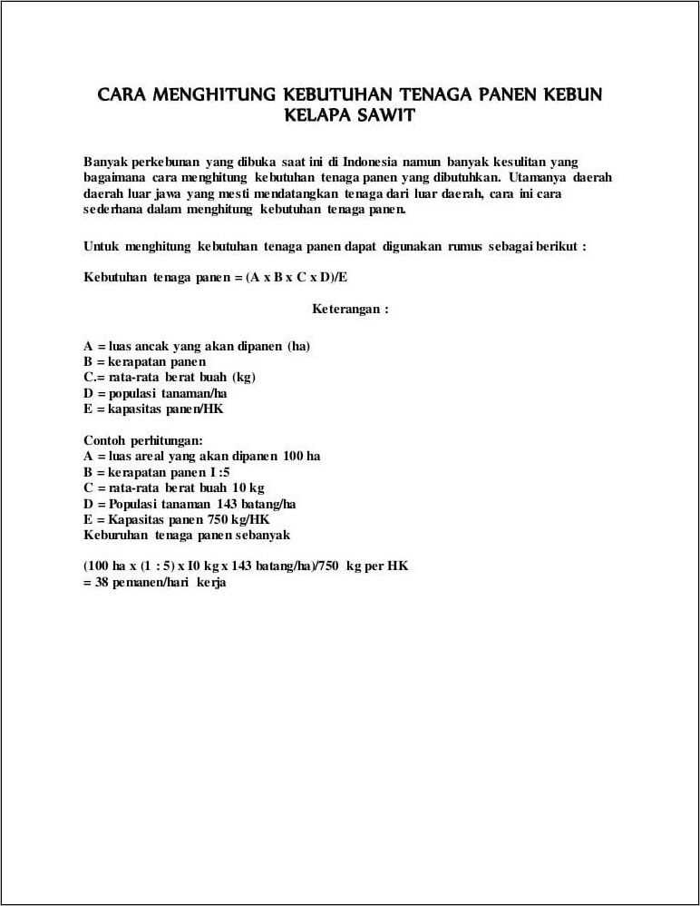 Contoh Surat Pengalaman Kerja Pemanen Sawit