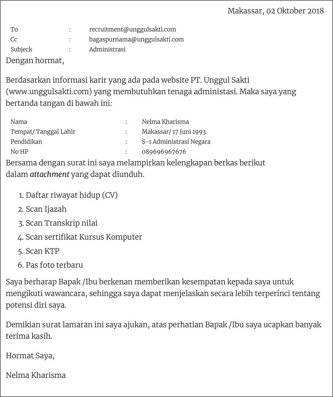 Contoh Surat Pengalaman Kerja Via Email