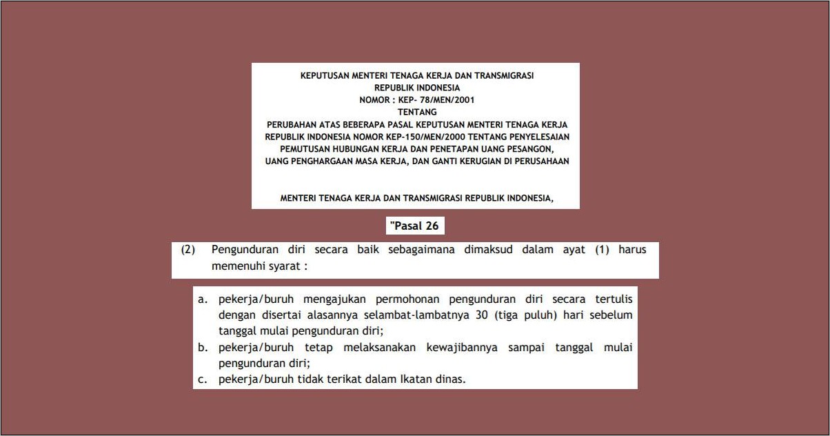 Contoh Surat Pengunduran Diri Kerja One Month Notice