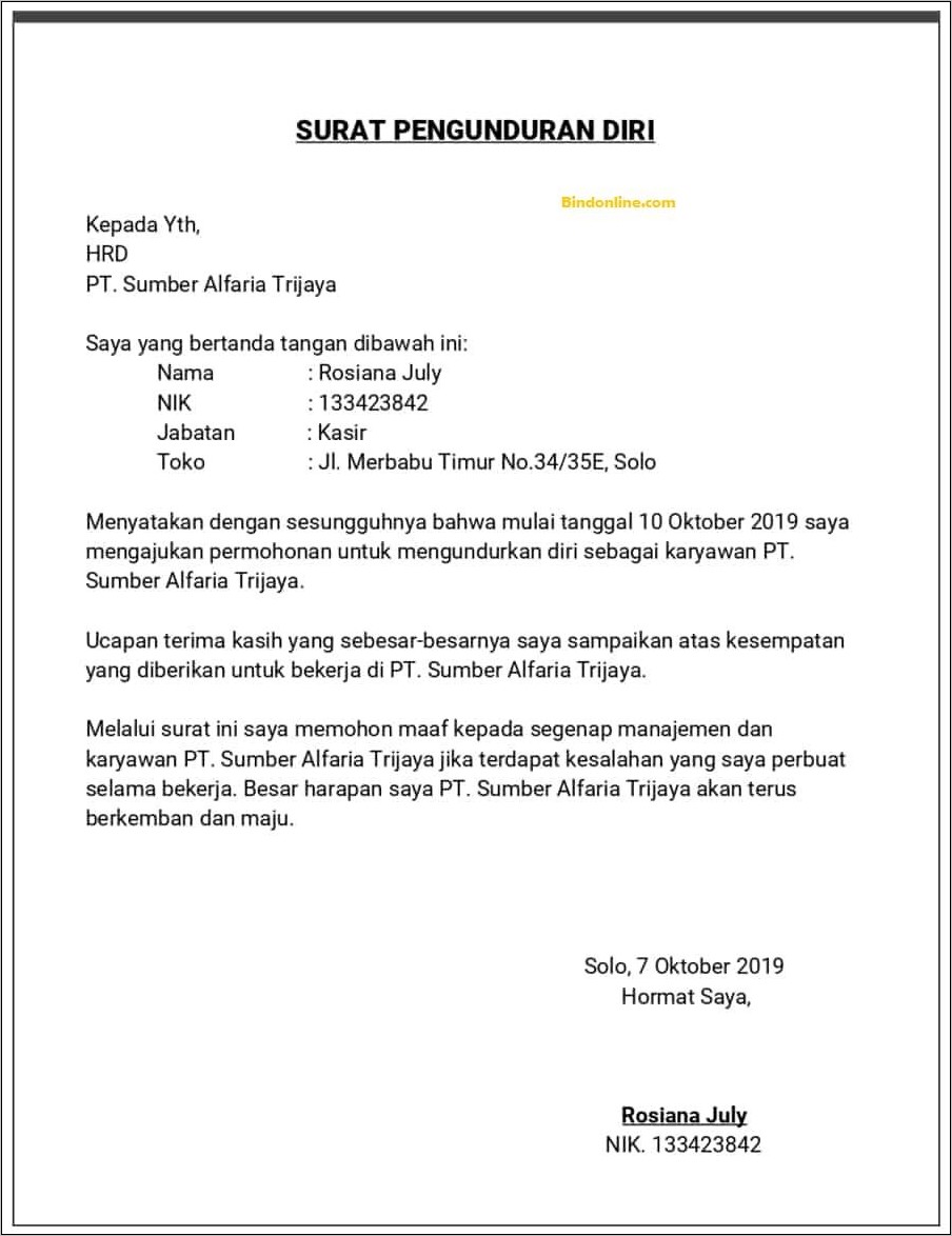 Contoh Surat Pengunduran Kerja Guru