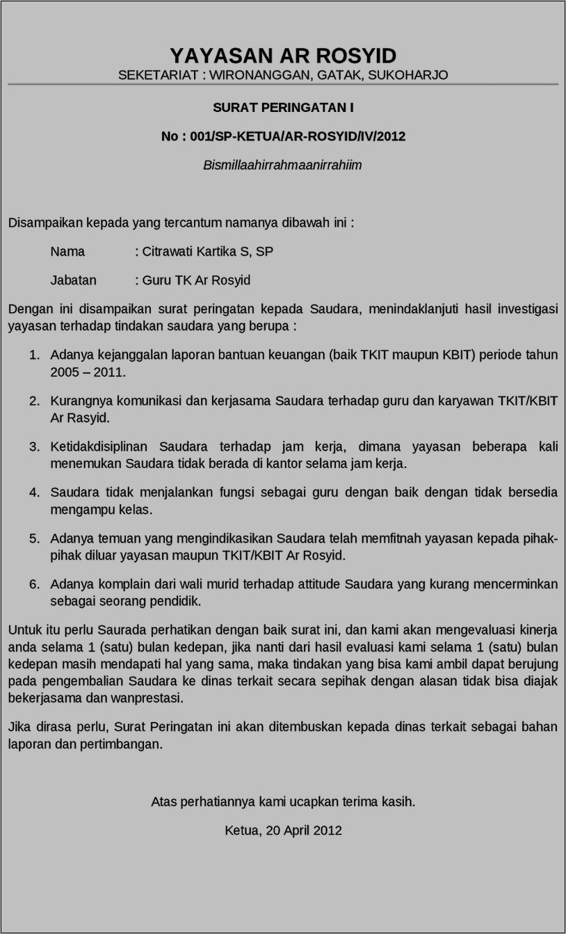 Contoh Surat Penyetopan Kerja