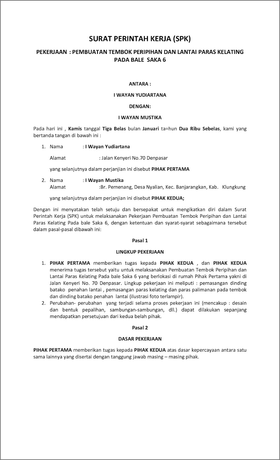 Contoh Surat Perintah Kerja Untuk Pemerintah Kampung