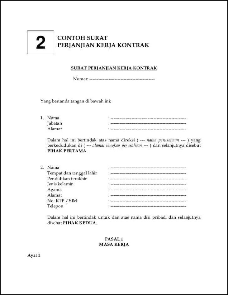 Contoh Surat Perjanjian Kerja Di Instansi