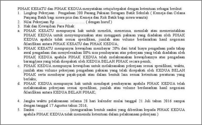 Contoh Surat Perjanjian Kerja Parau Waktu Perusahaan Distribuor