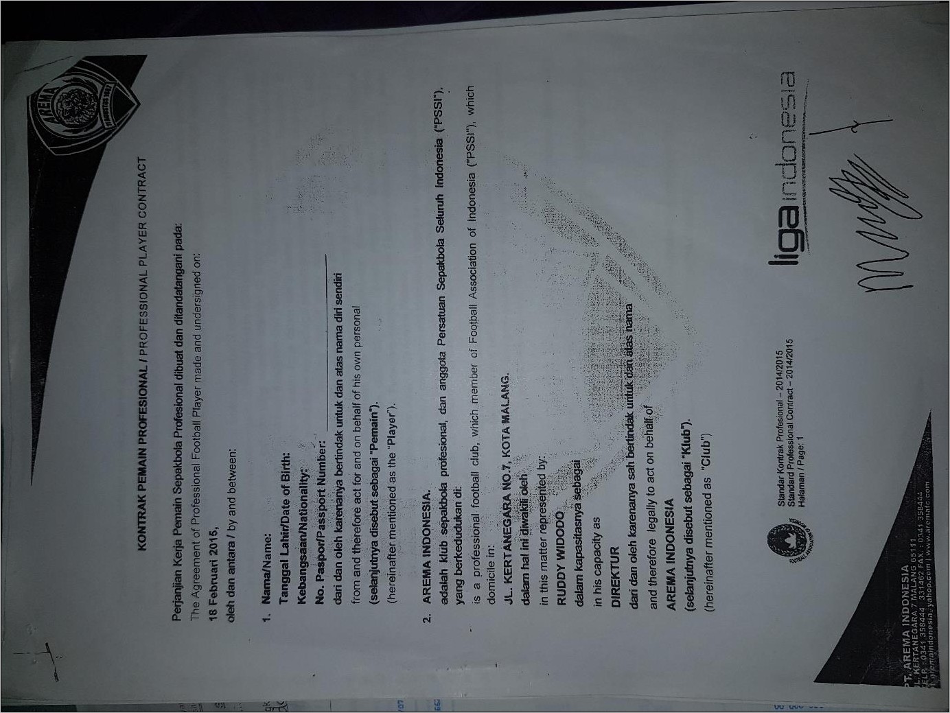 Contoh Surat Perjanjian Kerja Sama Pemain Futsal