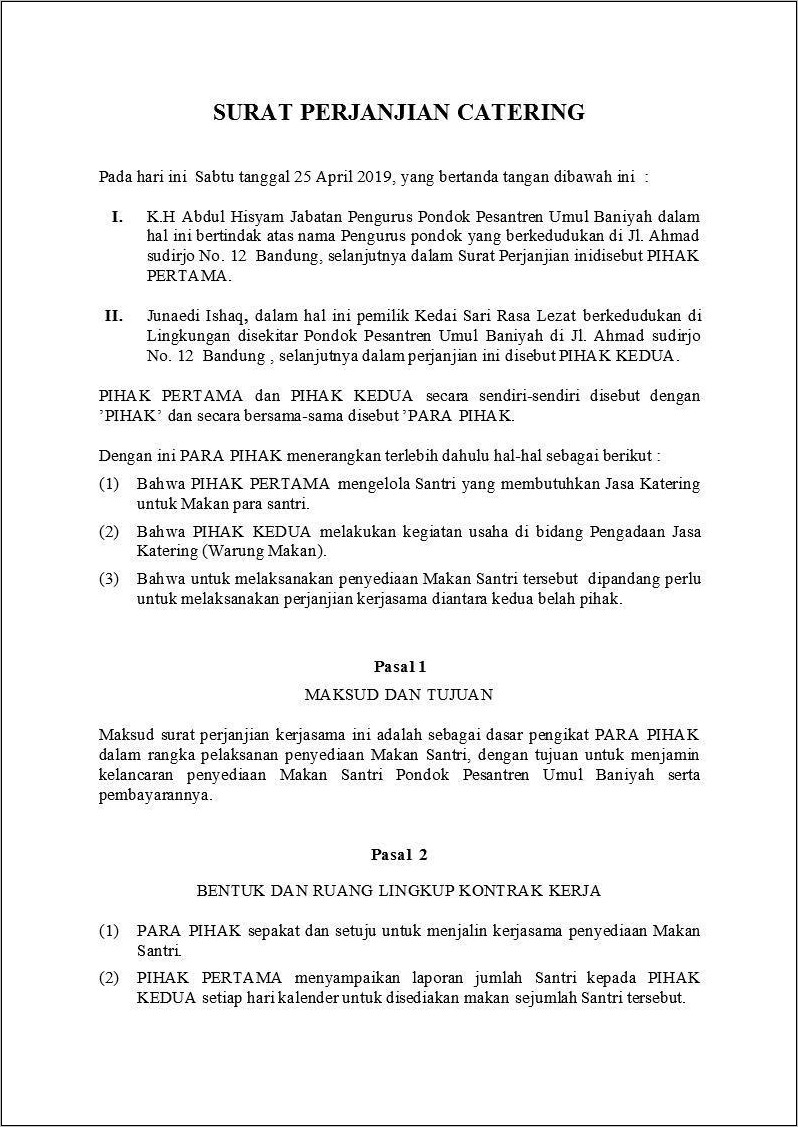 Contoh Surat Perjanjian Kontrak Kerja Metrodata