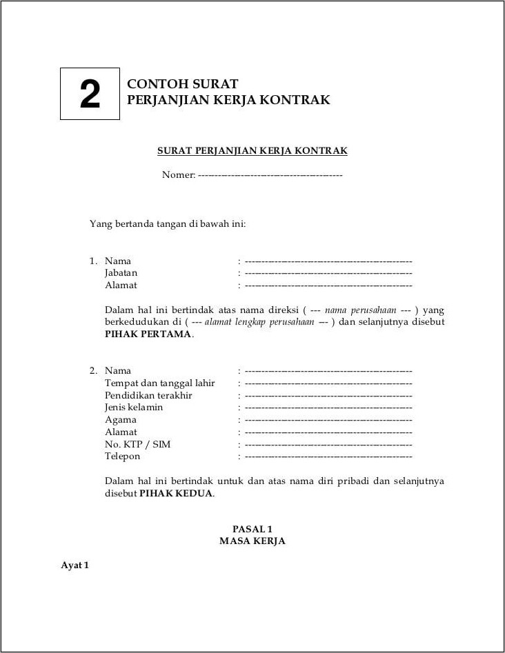 Contoh Surat Perjanjian Kontrak Kerja