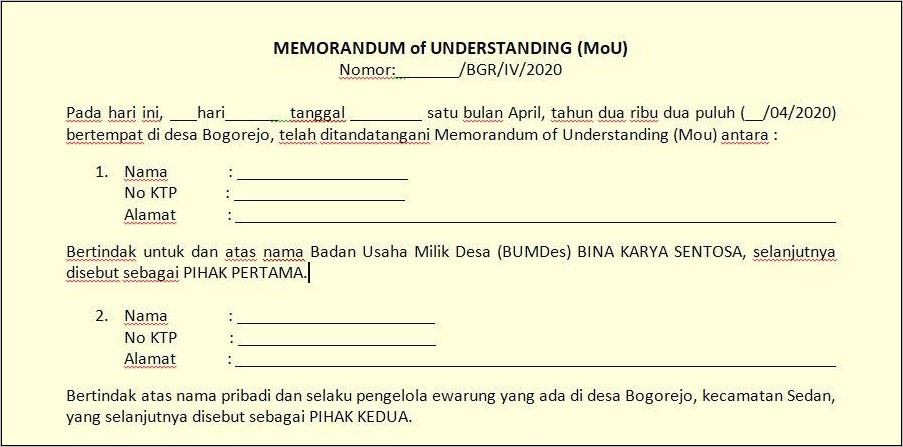 Contoh Surat Perjanjiuan Kerja Sama