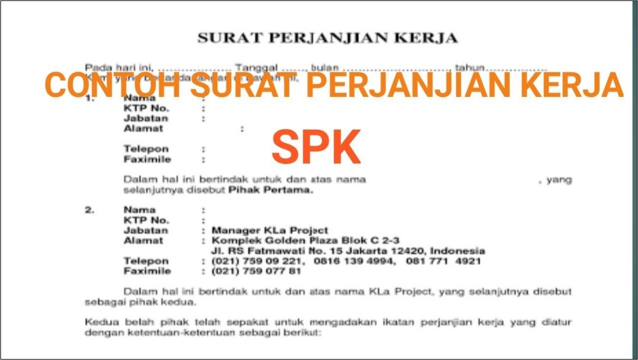 Contoh Surat Perjanjuan Kerja