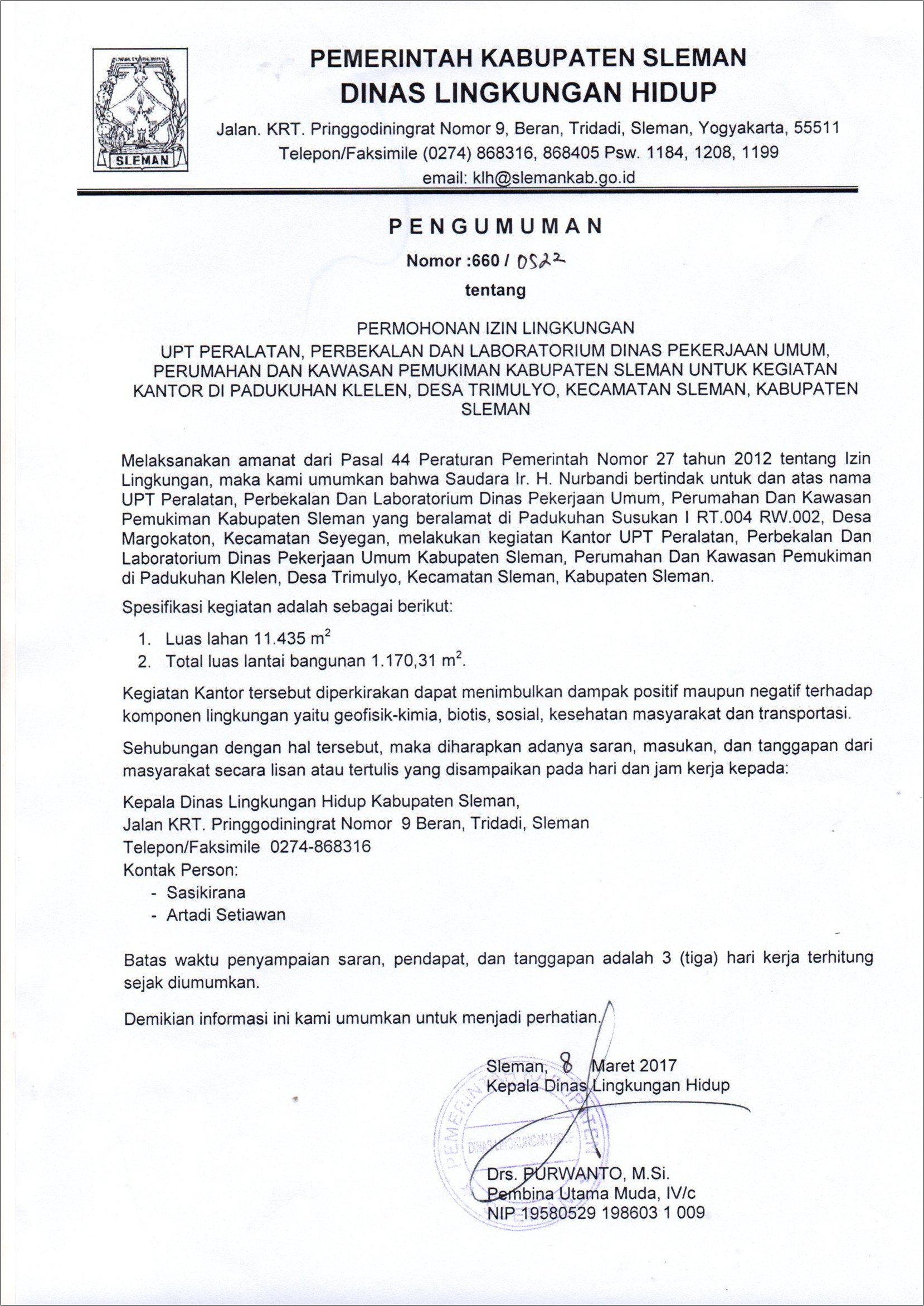 Contoh Surat Permohonan Dinas Pekerjaan Umum Yogyakarta