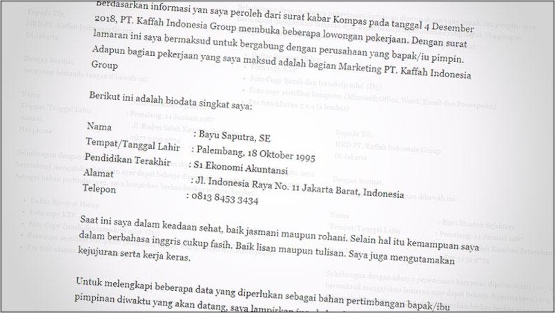 Contoh Surat Permohonan Kerja Indonesia