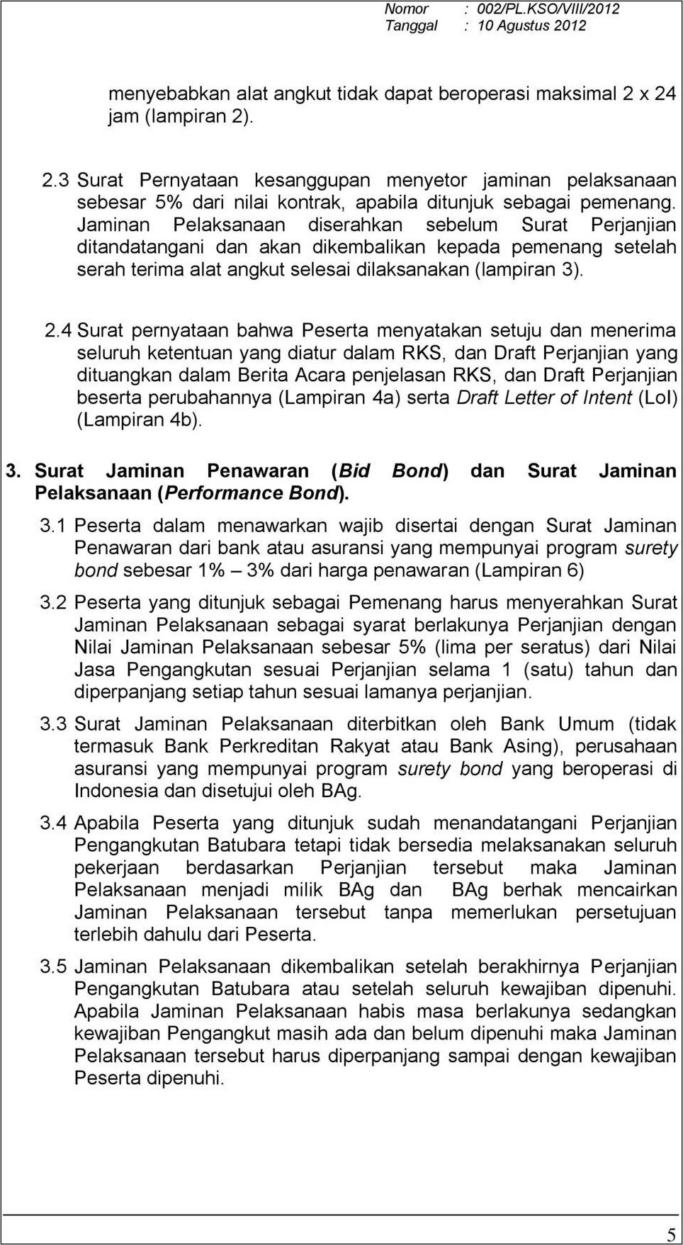 Contoh Surat Permohonan Perkerjaan Houling Batubara