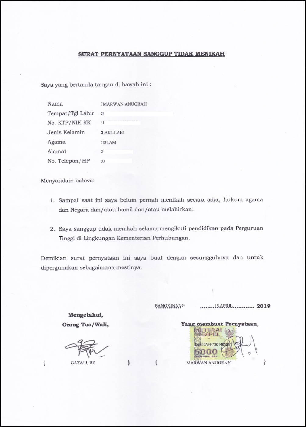 Contoh Surat Pernyataan Benar Melamar Pekerjaan