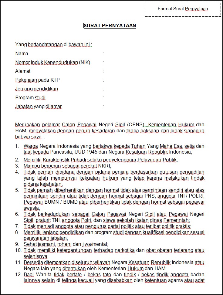 Contoh Surat Pernyataan Dan Surat Lamaran Sekjen Komnas Ham