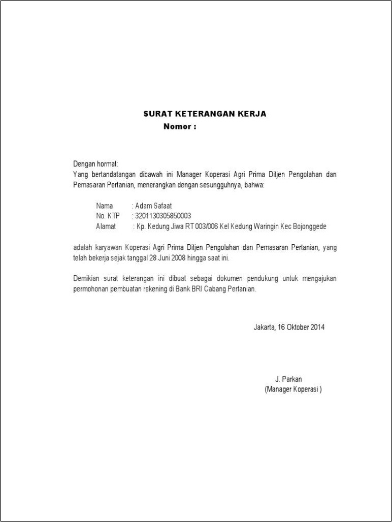 Contoh Surat Pernyataan Keterangan Kerja