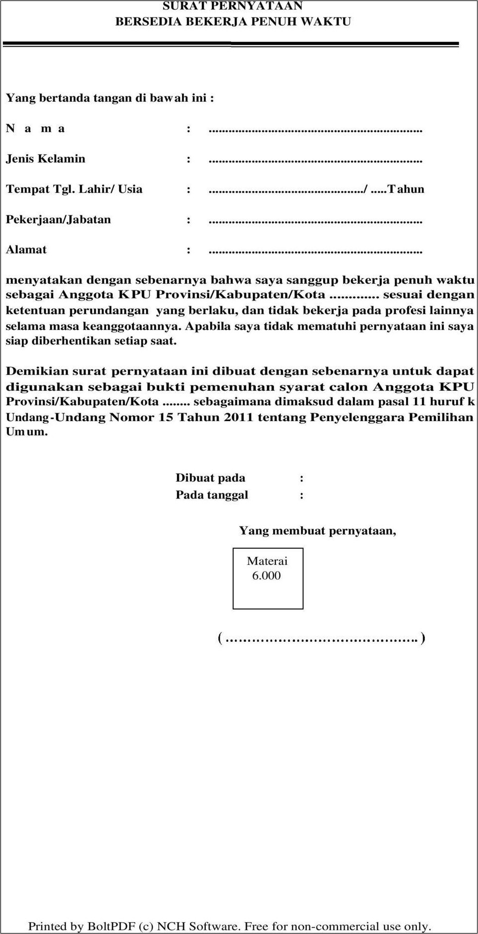 Contoh Surat Pernyataan Masih Sanggup Bekerja Doc