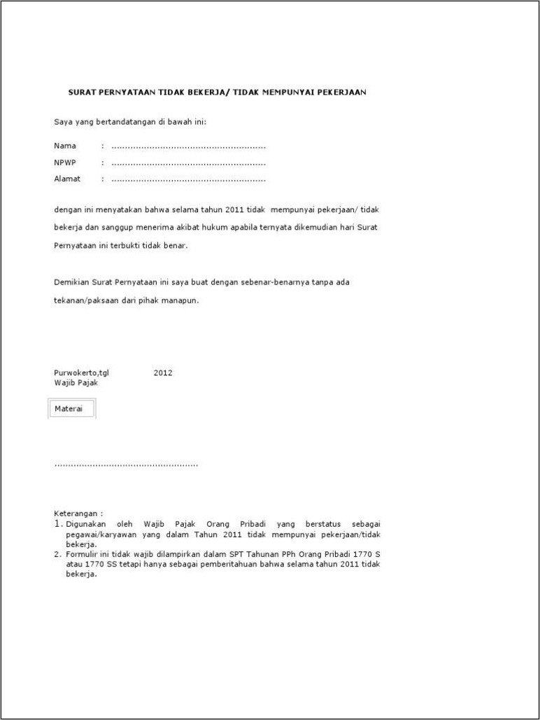 Contoh Surat Pernyataan Mau Bekerja Download