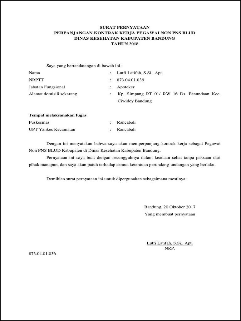 Contoh Surat Pernyataan Tidak Memperpanjang Kontrak Kerja.doc