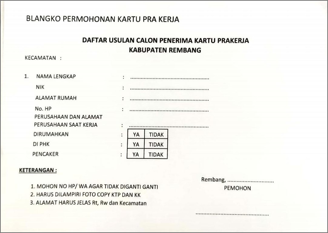 Contoh Surat Pra Kerja