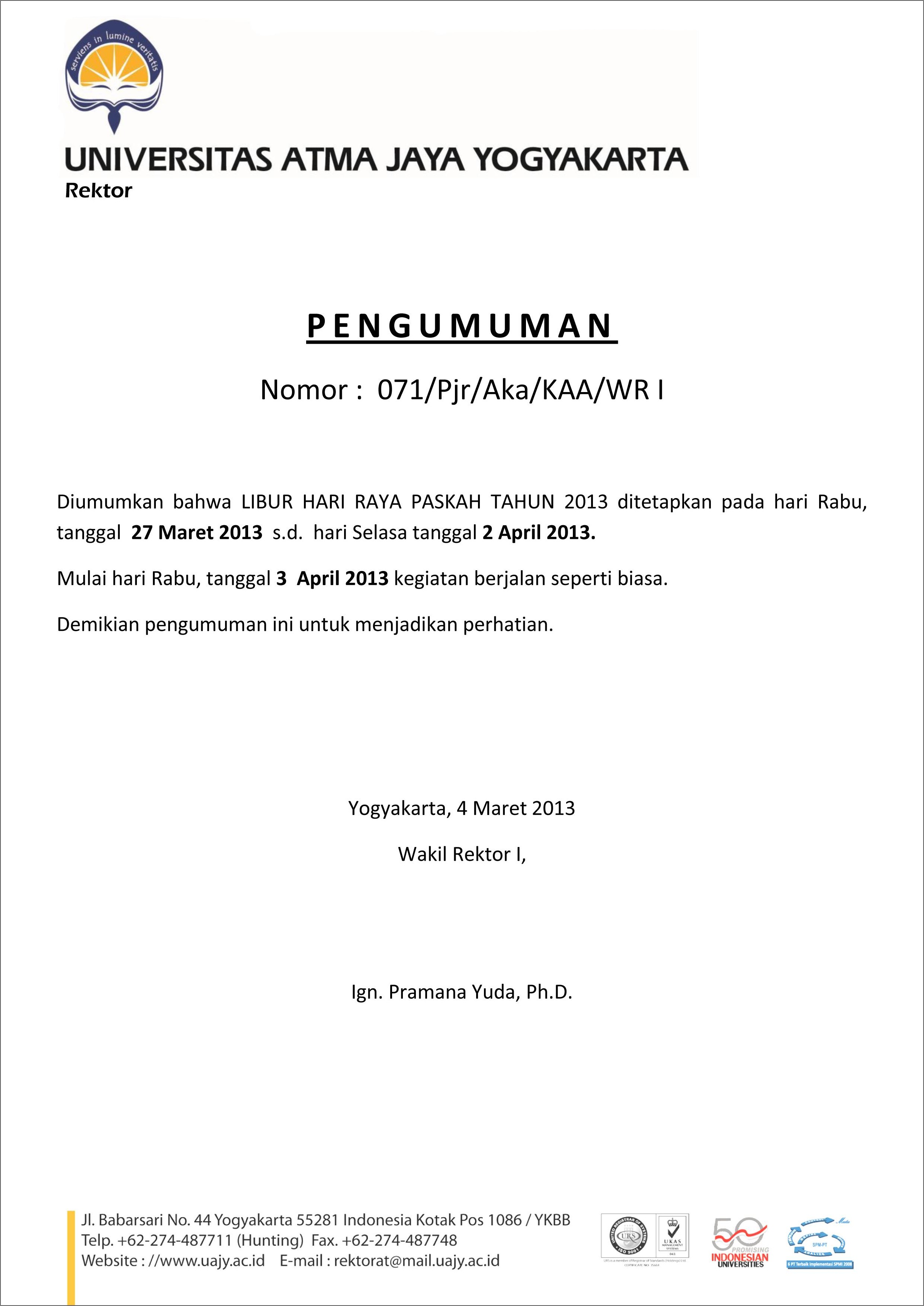 Contoh Surat Program Kerja Koor Keamanan Paskah