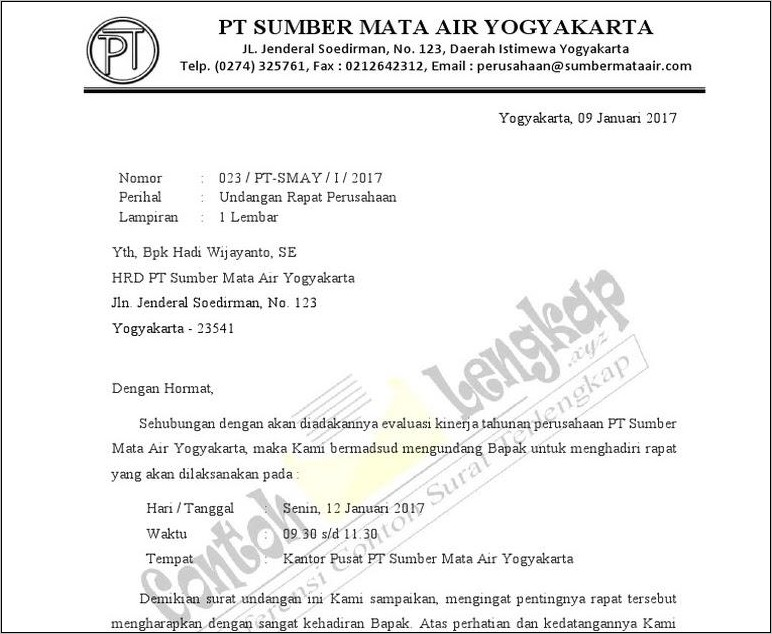 Contoh Surat Rapat Kerja