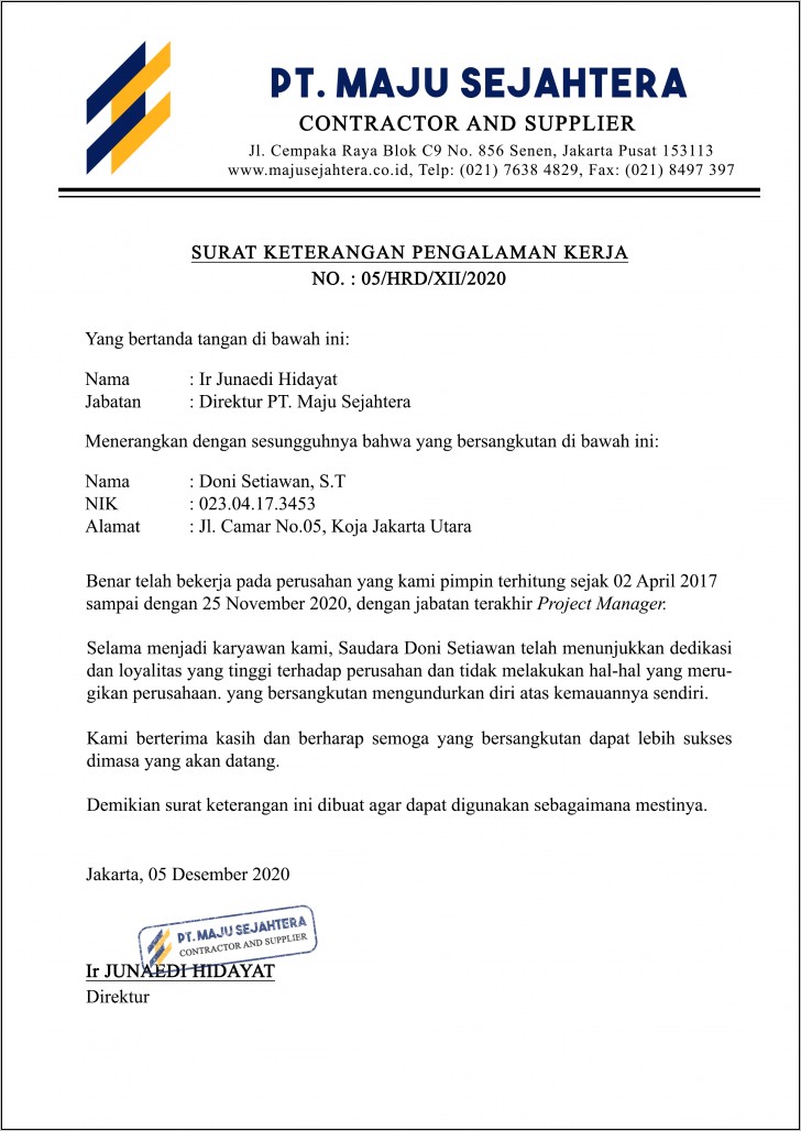 Contoh Surat Refereni Kerja