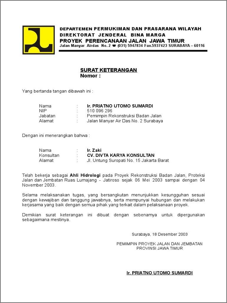 Contoh Surat Referensi Kerja Sama