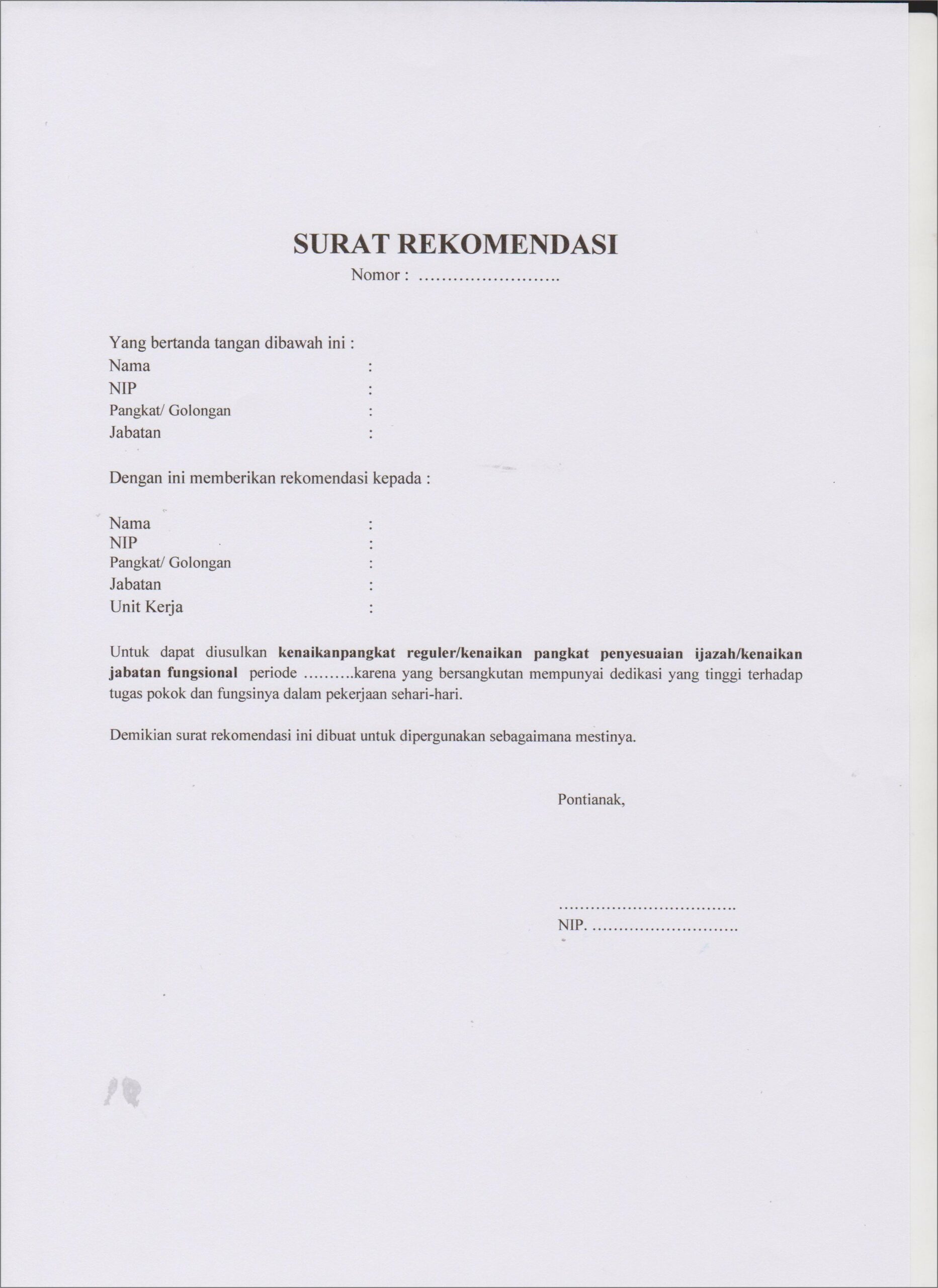 Contoh Surat Rekomendasi Pekerjaan