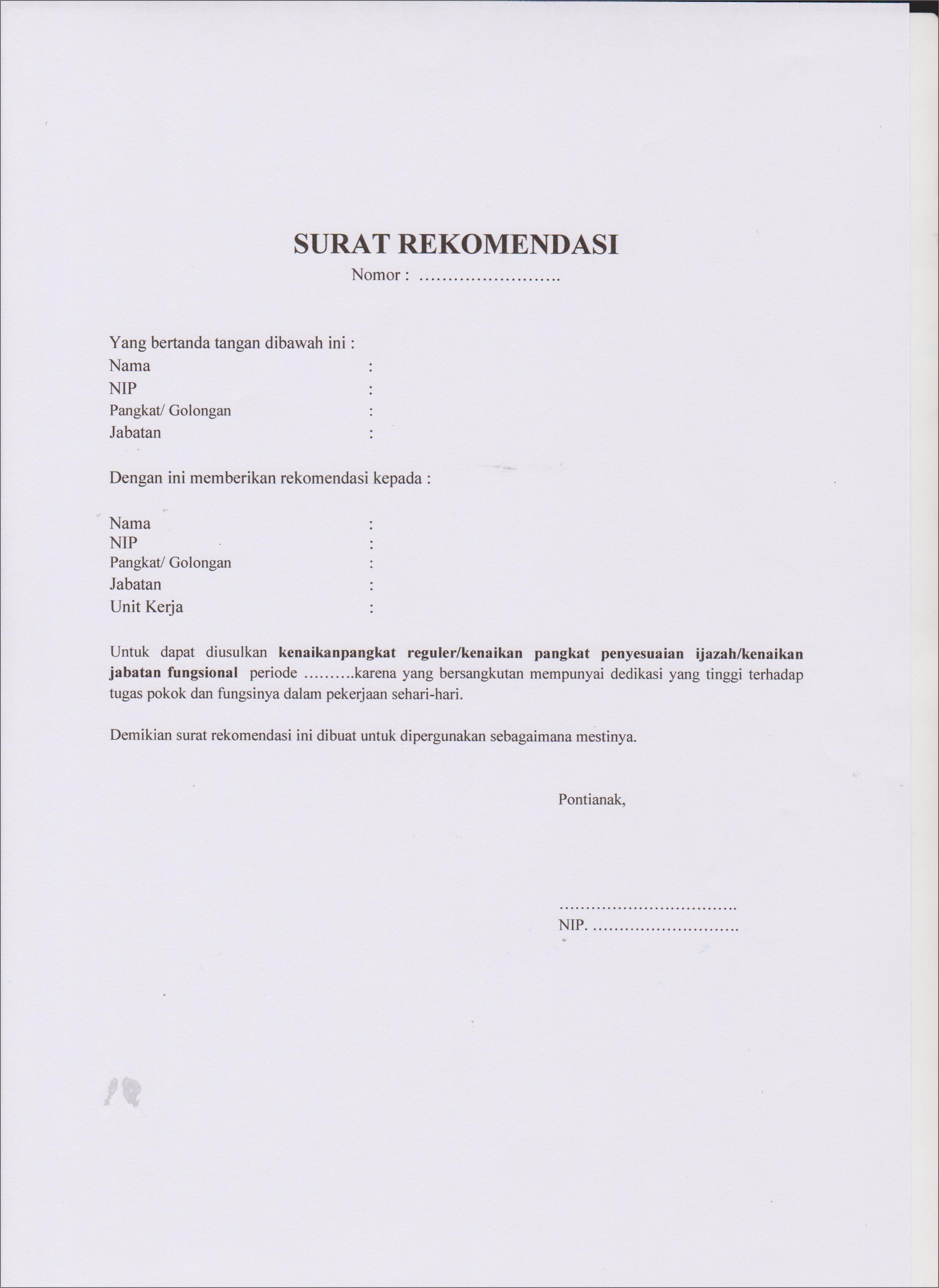 Contoh Surat Rekomendasi Pekerjaan