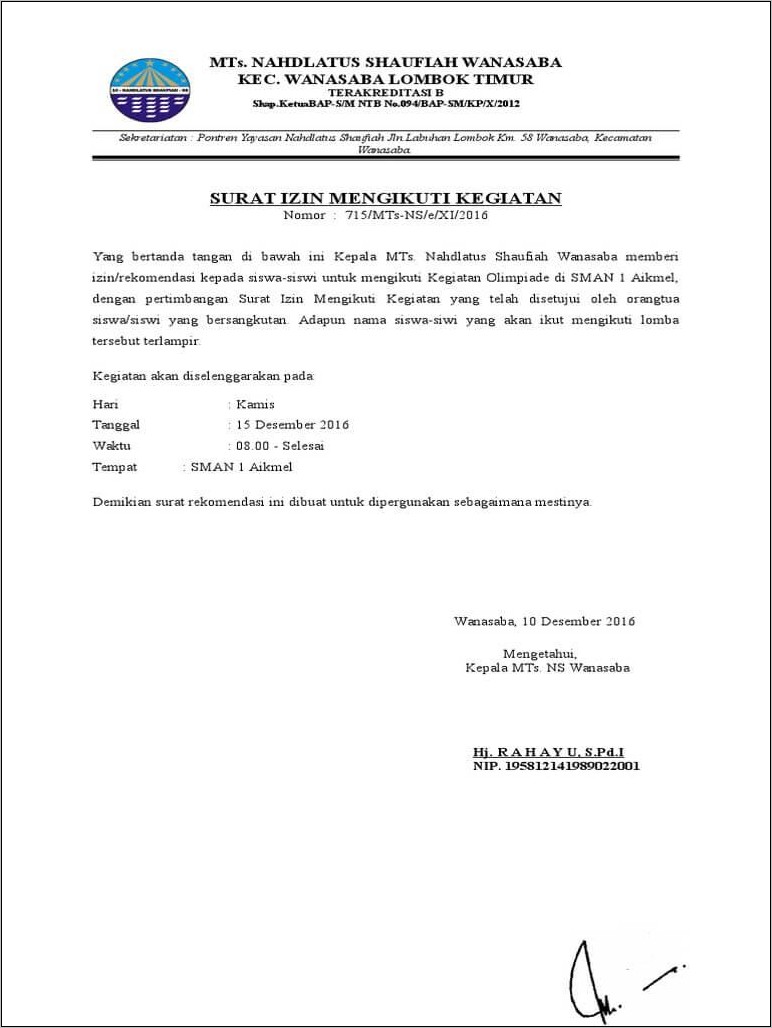 Contoh Surat Rekomendasi Prm Permohonan Kerja