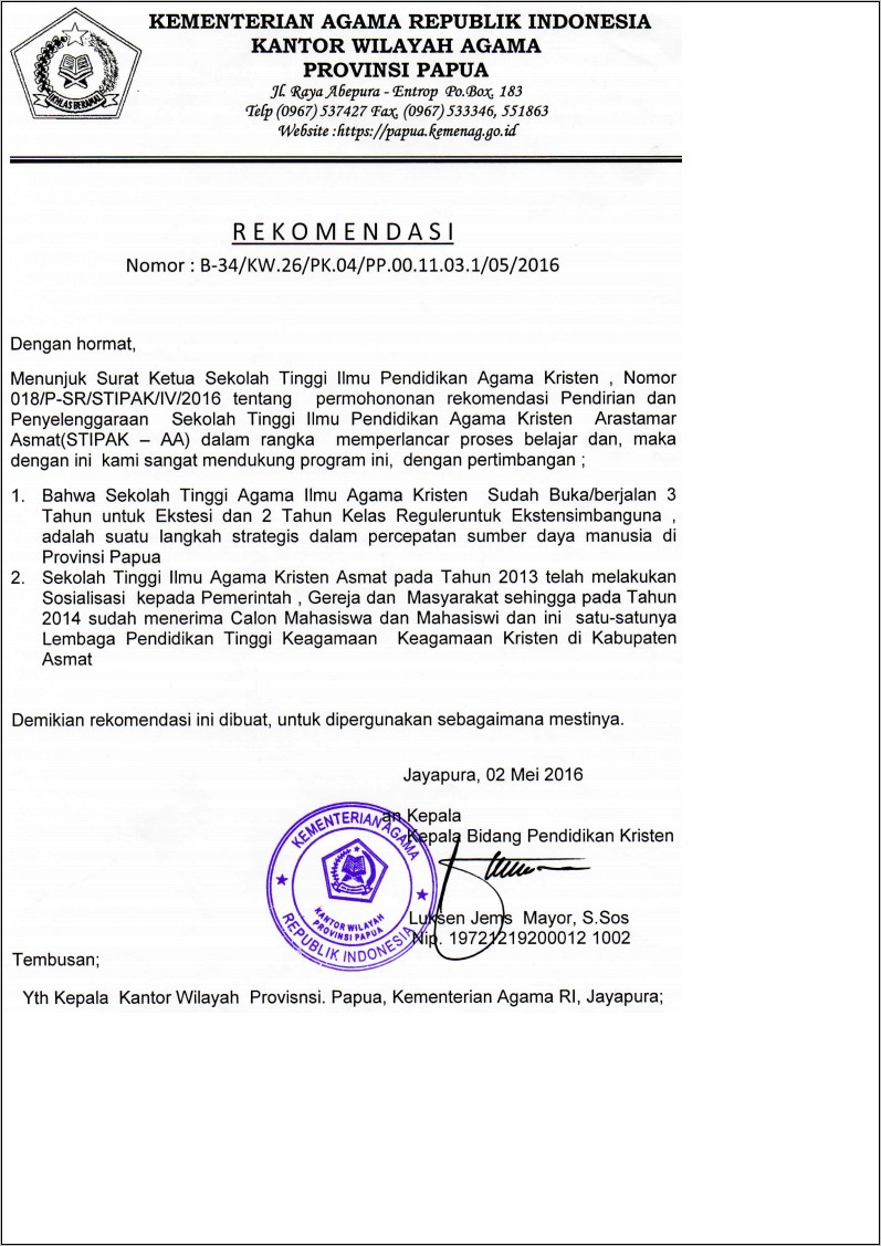 Contoh Surat Rekomendasi Tenaga Kerja Indonesia