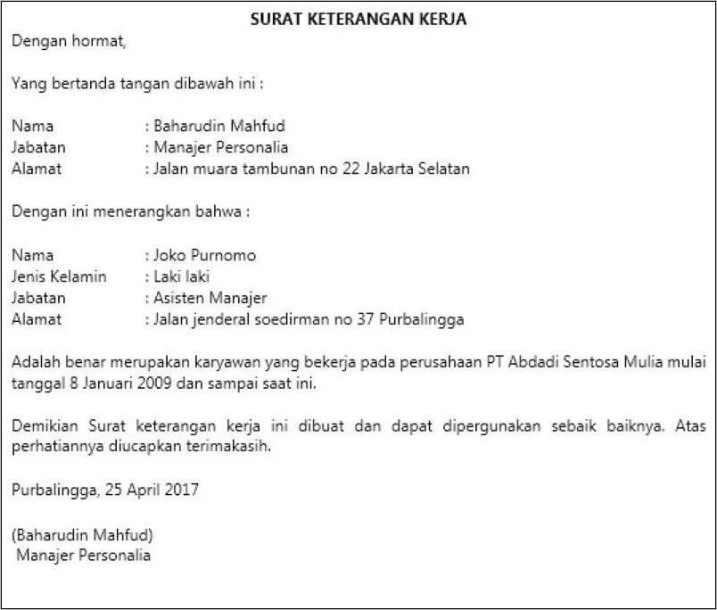 Contoh Surat Resensi Kerja