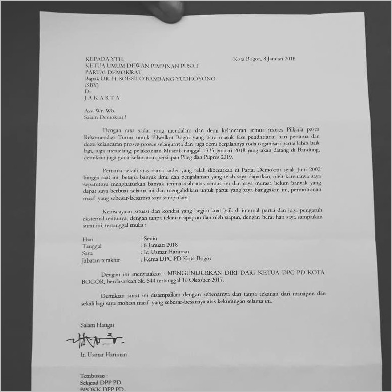 Contoh Surat Resign Kerja Tulis Tangan