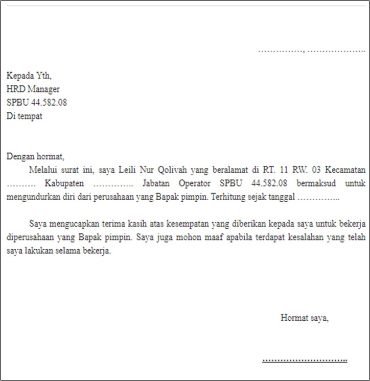 Contoh Surat Risgn Kerja